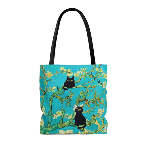 Van Gogh Almond Blossoms With Two Black Cats, Designer Tote Bag