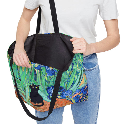 Van Gogh Irises Art Bag, Arty Cats Tote Bag,Cat Lover Gift, Weekender Tote Bag