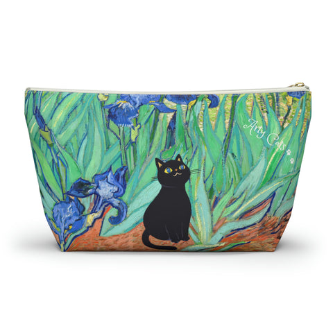 Van Gogh Irises with Adorable Black Cat, Cat Lover Gift Bag, All purpose Accessory Pouch