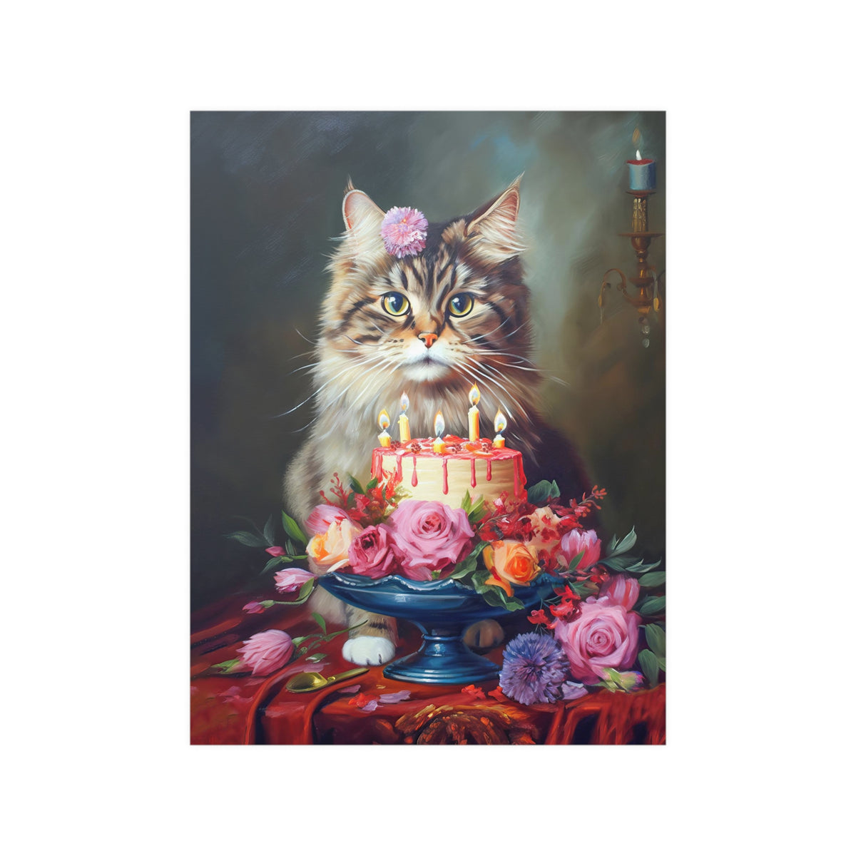 The Birthday Cat, Cat Art Print, Unframed Satin Poster