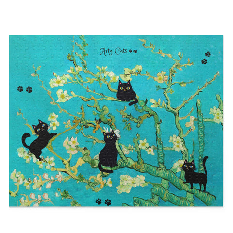 Vincent Van Gogh Almond Blossoms with Adorable Black Cats, Jigsaw Puzzle 500-Piece