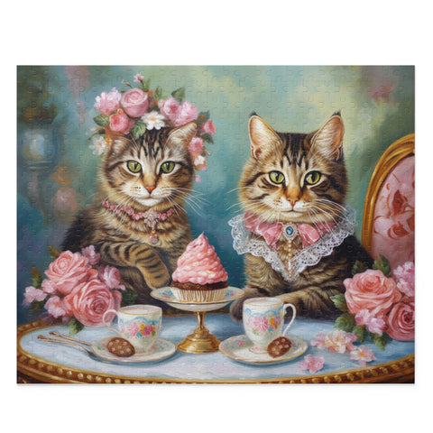 Two Cats in Paris Having Tea And Cakes at Little Posh Cafe, Puzzle 500-Piece