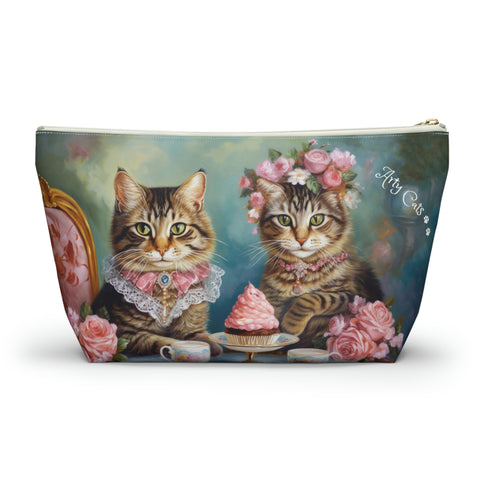 Two Cats in Paris Having Tea And Cakes at Little Posh Cafe, All purpose Accessory Pouch Bag