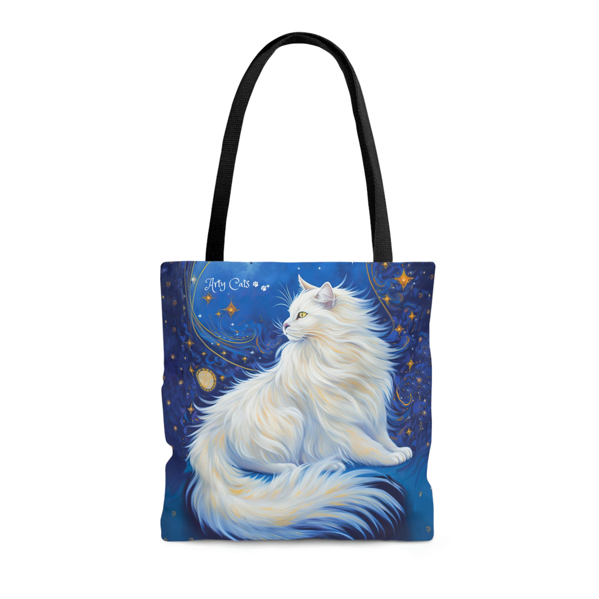 Celestial Cat at Midnight with a Starry Sky, all Purpose Designer Tote Bag