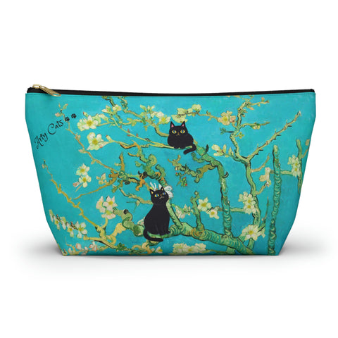 Vincent Van Gogh Almond Blossoms with two adorable cats bag. Cat Lover Gift, All purpose Accessory Pouch