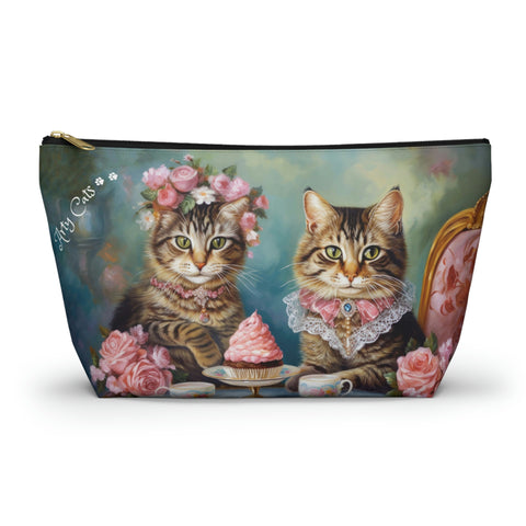 Two Cats in Paris Having Tea And Cakes at Little Posh Cafe, All purpose Accessory Pouch Bag