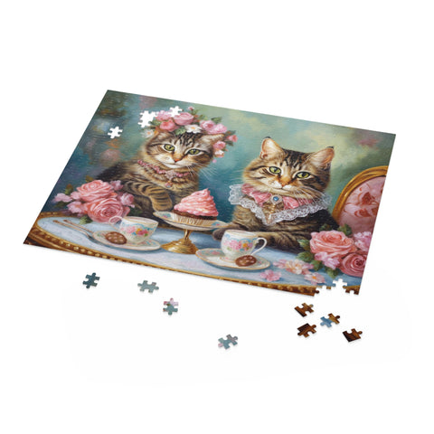 Two Cats in Paris Having Tea And Cakes at Little Posh Cafe, Puzzle 500-Piece