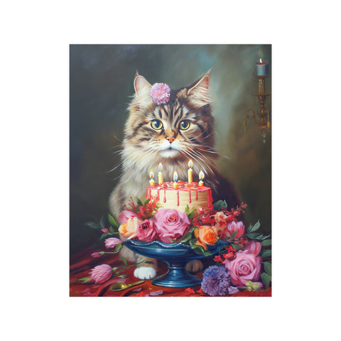 The Birthday Cat, Cat Art Print, Unframed Satin Poster