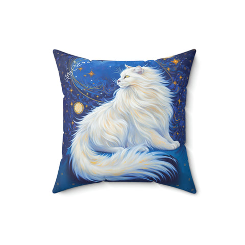 Celestial Cat at Midnight with a Starry Sky, Arty Cats Spun Polyester Square Pillow