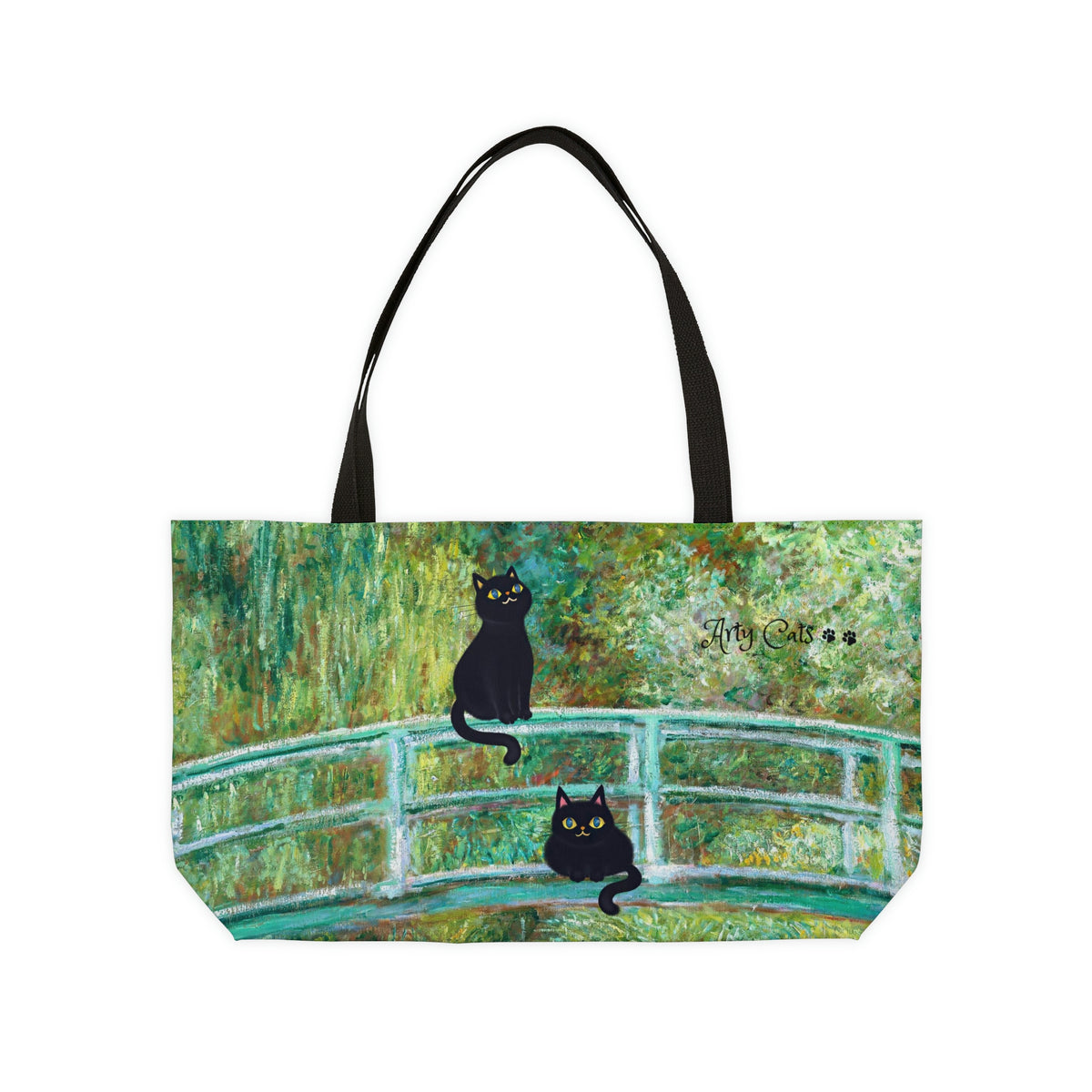 Claude Monet Lily Pond Bridge Art Bag, Arty Cats Bag, Cat Lover Gift, Weekender Tote Bag