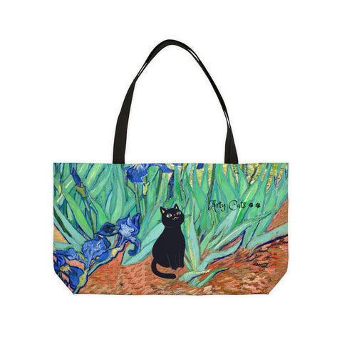 Van Gogh Irises Art Bag, Arty Cats Tote Bag,Cat Lover Gift, Weekender Tote Bag