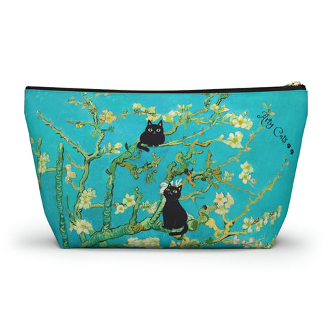 Vincent Van Gogh Almond Blossoms with two adorable cats bag. Cat Lover Gift, All purpose Accessory Pouch