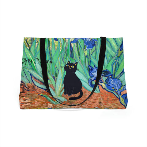 Van Gogh Irises Art Bag, Arty Cats Tote Bag,Cat Lover Gift, Weekender Tote Bag